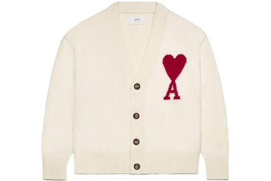 Ami Paris Red Ami De Coeur Cardigan Off-White/Red