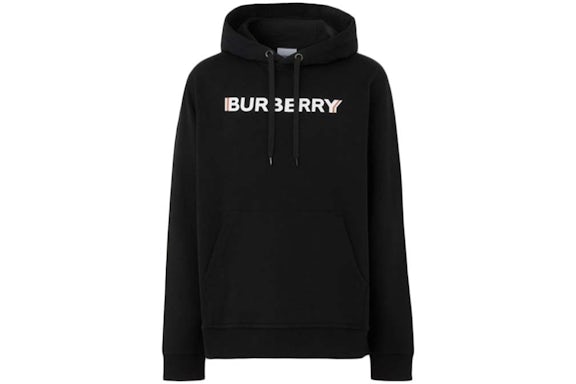 Burberry Logo Print Cotton Hoodie Black