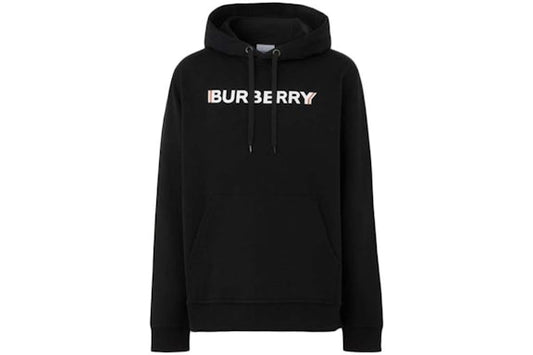 Burberry Logo Print Cotton Hoodie Black